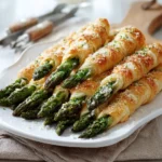 asparagus appetizers wrapped in puff pastry with golden crispy edges