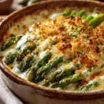 Asparagus puff pastry tart with flaky crust and fresh asparagus