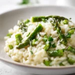 Creamy asparagus risotto with fresh asparagus and Parmesan cheese
