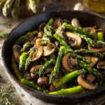 asparagus with mushrooms sautéed in skillet with garlic