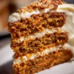 easy carrot cake recipe simple slice with cream cheese frosting and chopped walnuts
