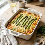 asparagus brunch recipe with eggs and cheese baked in a golden crust