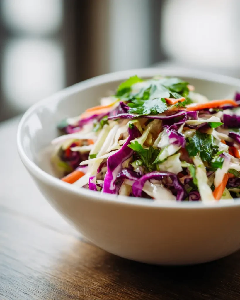 cabbage slaw for tacos with shredded cabbage carrots and lime