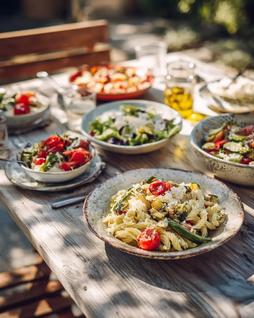 cheap summer meals on a budget with pasta rice and fresh vegetables