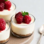 Cheese Cake Cups topped with fresh raspberries and mint leaves