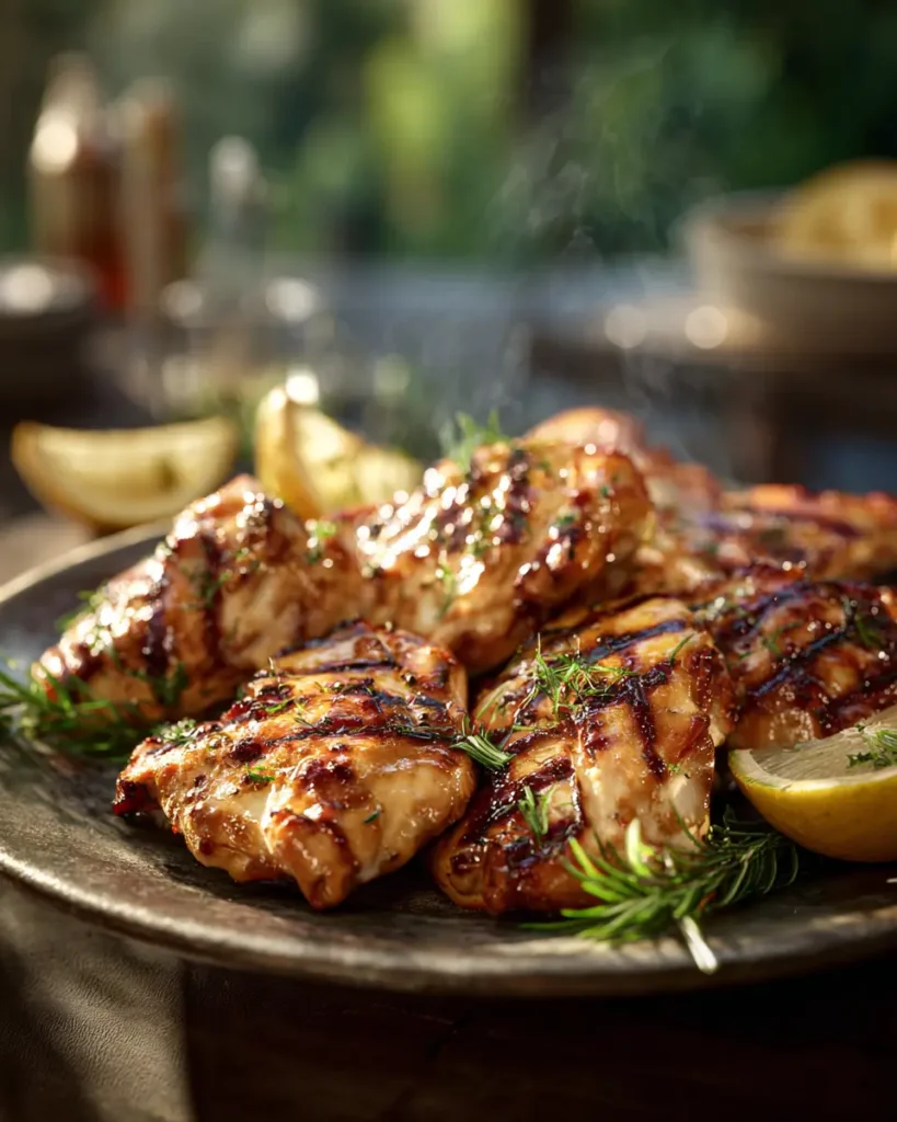 Chicken Grilling Recipes with char marks served on a plate with fresh herbs