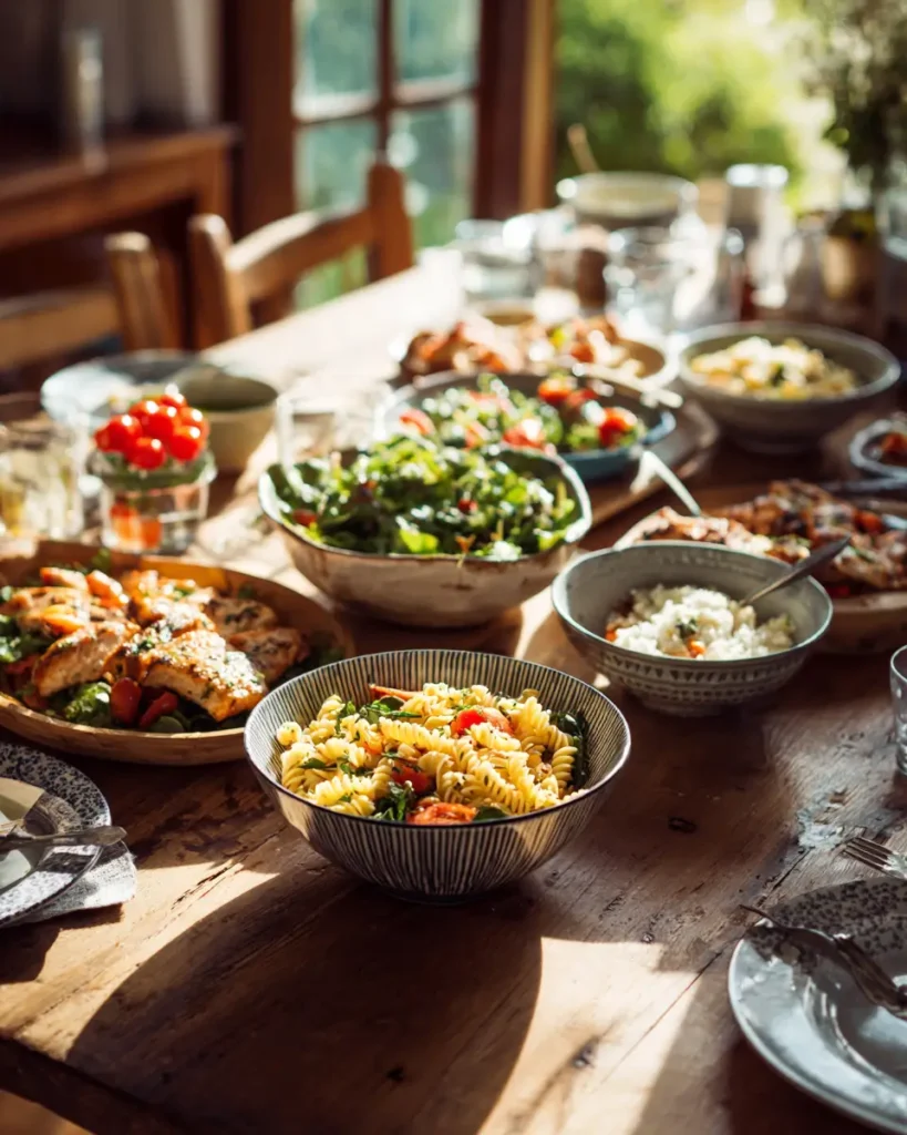 easy summer dinner ideas for family with pasta vegetables and grilled chicken