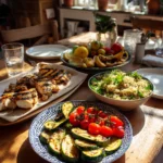 healthy summer recipes with grilled chicken quinoa and fresh vegetables in kitchen