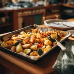 lazy dinners for one pan with roasted chicken potatoes and vegetables on sheet pan
